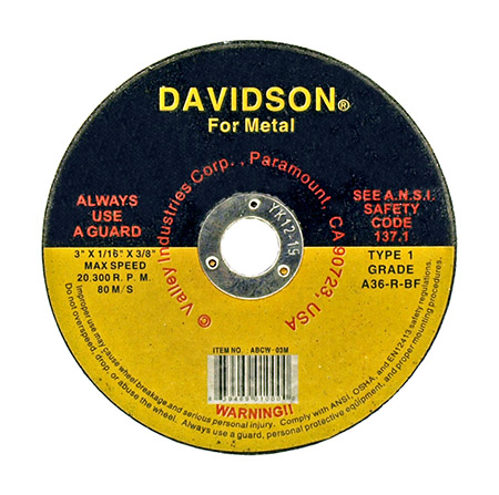 3" Davidson Metal Grinding Wheel - Valley Industries ABCW-03M