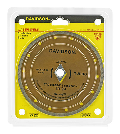 7" Davidson Laser Weld Turbo Dry Cutting Diamond Blade - Valley Industries ABDW-07T