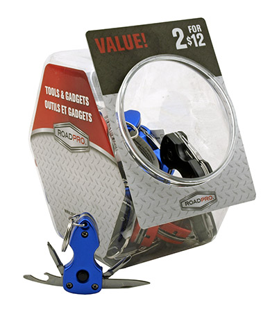 24 pc. Multi-Tool Keychain with LED Flashlight Countertop Display - Road Pro