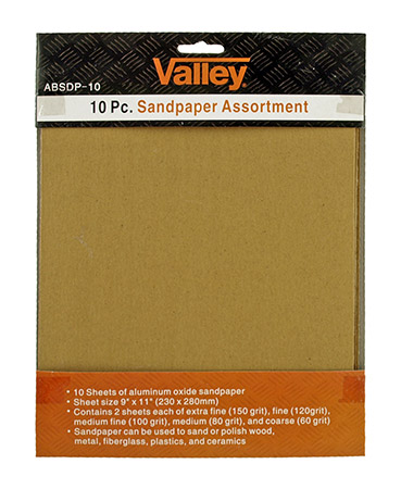 10 pc. Sandpaper Assortment with 150 - 60 Grit Sheets - Valley