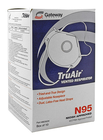 Box of 10 N95 Niosh Approved TruAir Vented Respirator Face Dust Mask Covering - Gateway Safety