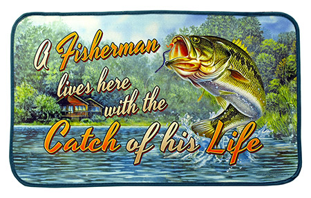 Fisherman Lives Here Trout Fishing Welcome Door Mat