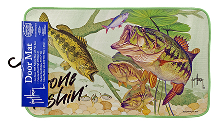 Gone Fishin' Big Mouth Bass Guy Harvey River Front Scene Welcome Door Mat