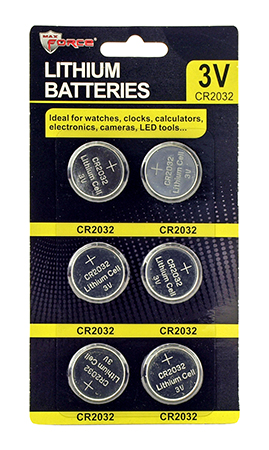 6 - pk. CR2032 3V Lithium Core Batteries - Max Power