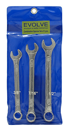 Evolve - 3 pc. Combination Spanner Wrench - SAE Standard
