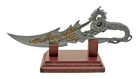 7.63" Collectible Japanese Fantasy Dragon Dagger with Wooden Display Stand