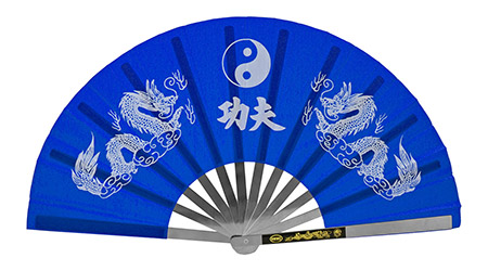 13.63" Chinese Geisha Style Hand Fan - Blue