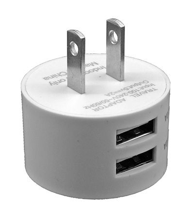 Dual USB Wall Mount Cell Phone Charger 2.0 Amp - White