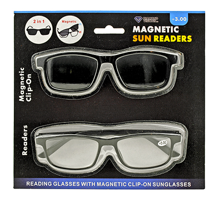 Sun Reader Prescription Reading Glasses with Magnetic Clip-on Sunglasses - Diamond Visions