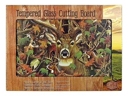 Tempered Glass Cutting Board - Deer in Woodland Camo