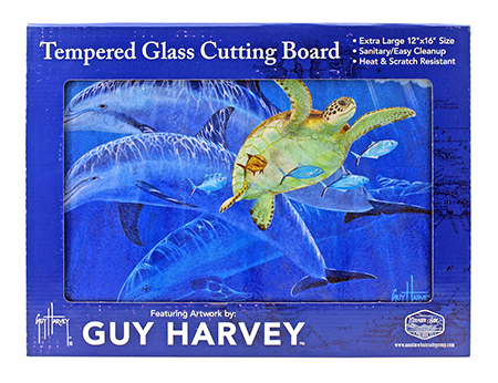 16" x 12" Guy Harvey Tempered Glass Cutting Board - Loggerhead Sea Turtle