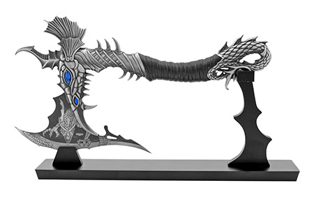 14.25" Comic Book Anime Blue Dragon Warrior Display Axe with Display Stand