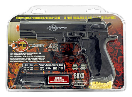 Firepower .45 High Powered Spring Pistol Airsoft Gun - Black