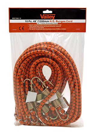 10 pc. 48" Heavy Duty 1/2" Diameter Dual Hook Bungee Cords - Valley Tools