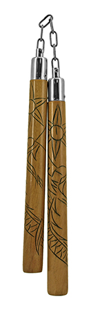 12.75" Real Wood Nunchucks with Metal Chain Attachment - Kung Fu Dragon