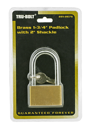 Traditional Brass 1-3/4" Padlock with 2" Shackle - Tru-Bolt