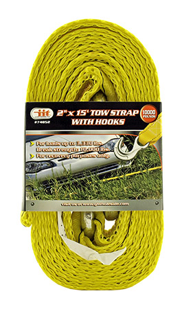 2" x 15' Heavy Duty Tow Strap with Hooks - IIT
