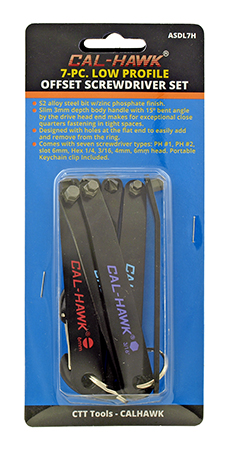 7 PC. Low Profile Offset Screwdriver Set with Keychain Loop - Cal-Hawk ASDL7H