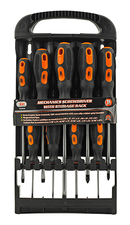 9 Piece Mechanics Flat and Phillips Head Screwdriver Set with Storage Rack - IIT