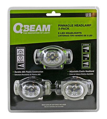 3 - Pack LED Hiking Pinnacle Headlamps - Q Beam