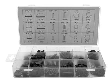 460 pc. Woodruff Key Snap Ring Roll Pin E-Clip Assortment - Cal-Hawk - CZAS460