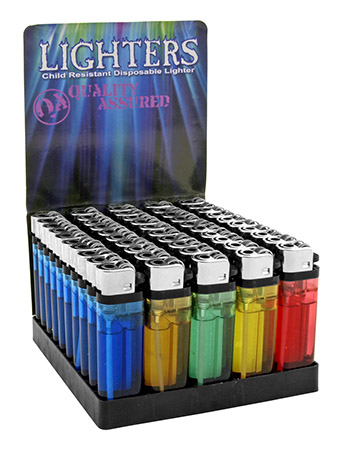 50 pc. Store Front Lighters Counter Top Display for Re-Sale - Assorted Colors
