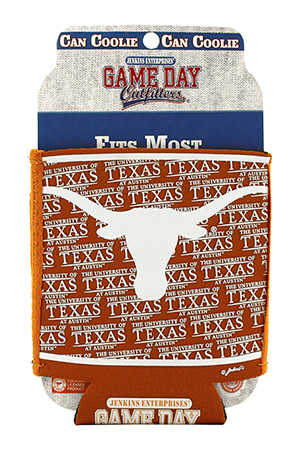 University of Texas Longhorns Football Game Day Beer and Soda Pop Can Coozie Cooler