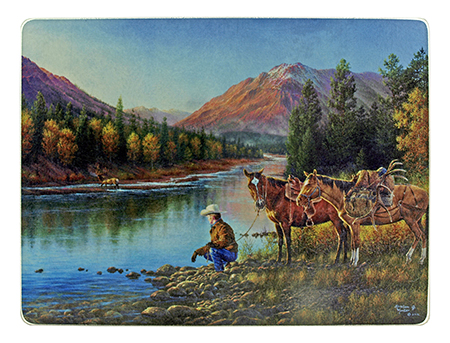 12" x 16" Country Side Cutting Board ft. Riverside Cowboy and Horse