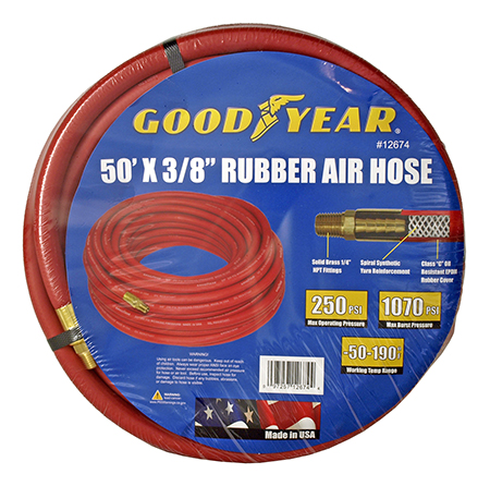 50' x 3/8" Rubber Pneumatic Air Hose - Goodyear
