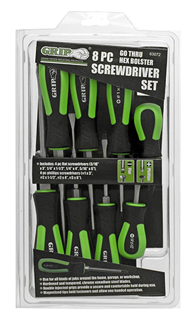 8 - pc. Go Thru Hex Bolster Screwdriver Set - Grip