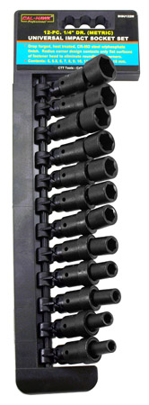 12-pc. 1/4" Drive Universal Swivel Impact Socket Set - Metric