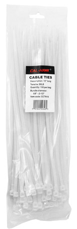 100-pc. 10" White Zip Cable Ties