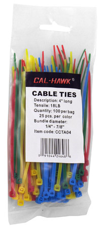 100-pc. 4" Colored Zip Cable Ties