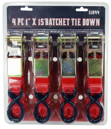 4-pc. 15' x 1" Ratchet Tie Downs