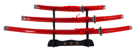 3-pc. Samurai Sword Set - Red Sheath