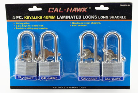 4-pc. Keyalike 40mm Laminated Padlocks (Long Shackle)