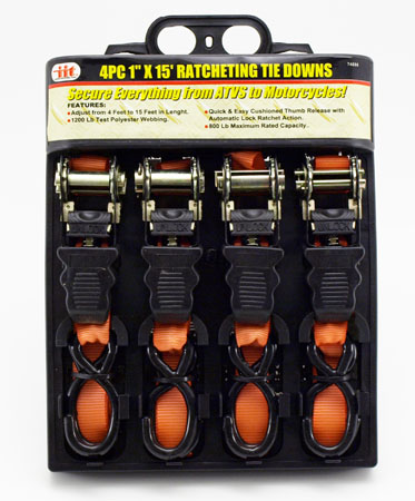 4-pc. 15' x 1" Ratcheting Tie Downs