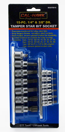 15-pc. 1/4" & 3/8" Drive Tamper Star Bit Socket