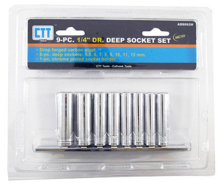 9-pc. 1/4" Drive Deep Metric Socket Set