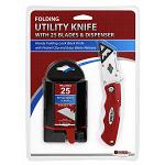 Folding Lock Back Utility Knife with 25 Replacement Blades & Dispenser
