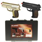Dual P.618 Spring Airsoft Hand Guns - Gold & Black