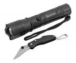 Black Rechargeable Tactical Flashlight with Pocket Knife Combo Pack - Refurbished
