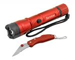 Red Rechargeable Tactical Flashlight with Pocket Knife Combo Pack - Refurbished