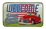 Welcome A Vintage American Lives Here Vintage Farmhouse Pickup Truck with American Flag and Black Lab Welcome Door Mat